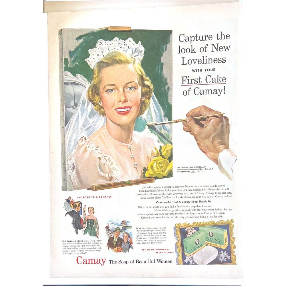 Vtg Camay Beauty Soap Print Ad Bride Bridal Wedding Cicely Davenport 1950s